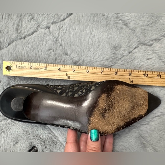 Vintage Stuart Weitzman Black Leather Mesh Kitten Heels Size 9.5 Bow Detail - Picture 14 of 14